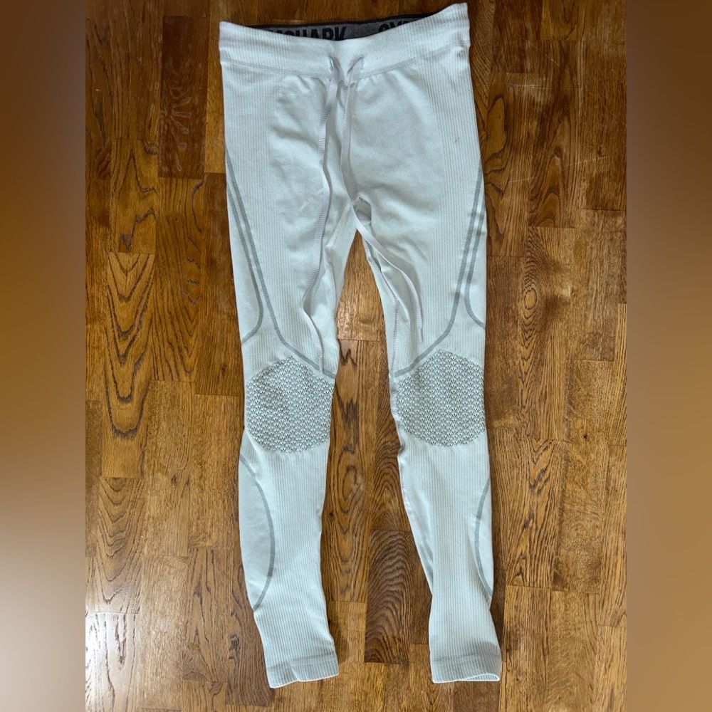 Gymshark Seamless Light Gray Leggings Logo Waistband Gym Training Pants Size L